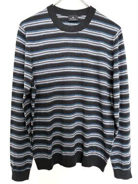 PS PAUL SMITH Men's 100% Merino Wool Gray Striped Sweater Size M Crew Neck